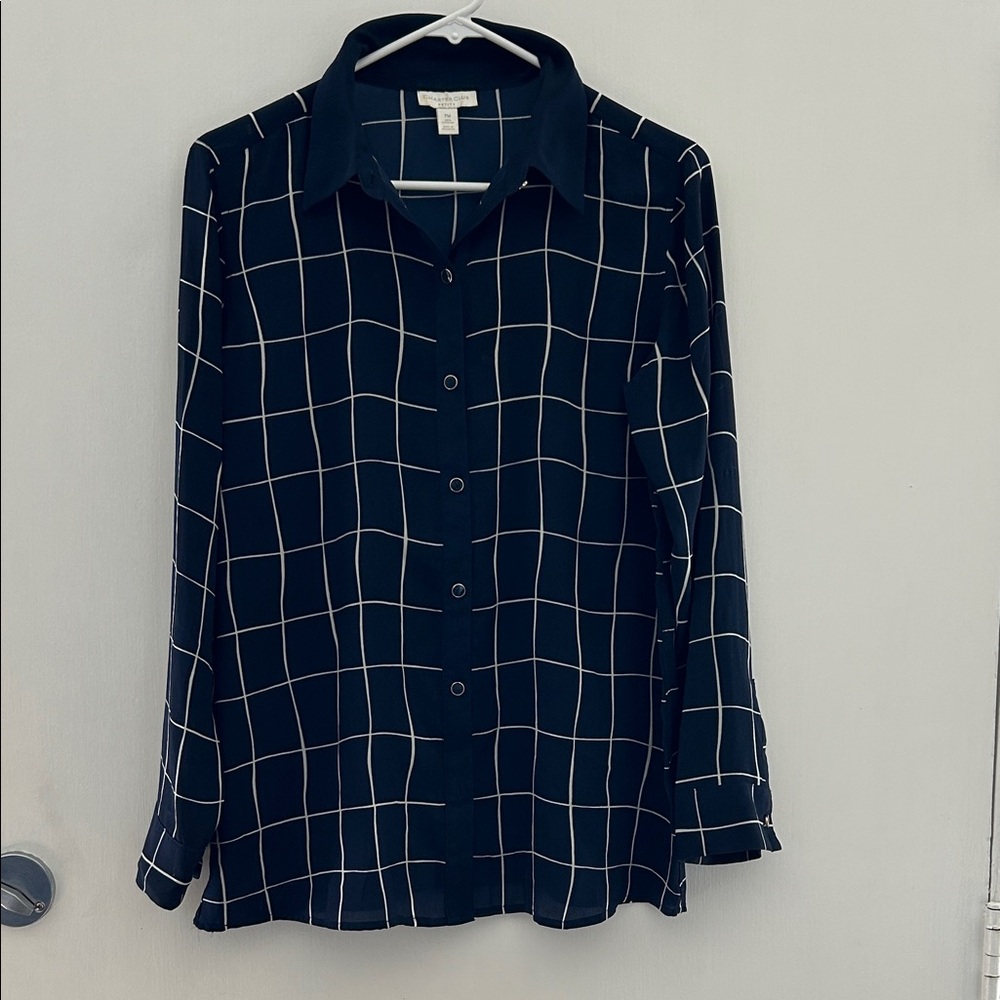 Charter Club Black and White Grid Button-Down Shirt